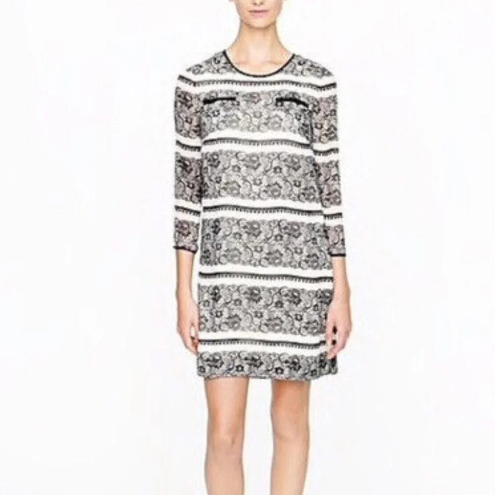 J Crew Collection silk Jules dress black and white Trompe L'oeil Lace print